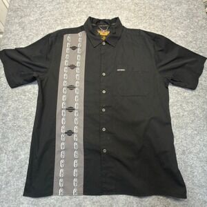 VTG Harley-Davidson Chain Panel ShirtMen's XL Black Gray Button Up 100%Cotton